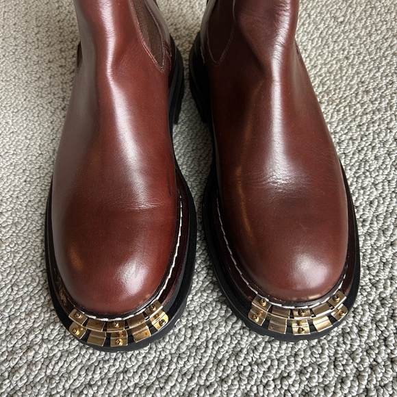 SANDRO Noha Leather Chelsea Boots Notched Gold size 38 39 7.5 - Picture 9 of 16